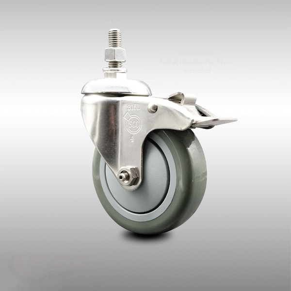 Service Caster 4 Inch 316SS Gray Polyurethane Swivel 1/2 Inch Stem Caster Total Lock Brake SCC SCC-SS316TSTTL20S414-PPUB-121315 - main